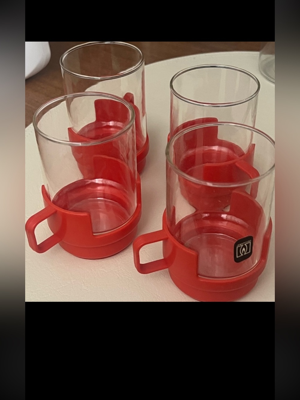 Set of 4 glass mini Mugs with Plastic Holders - espresso NWT